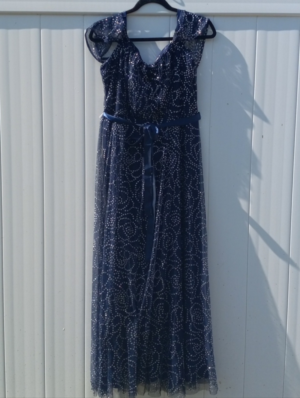 Lovely Grace Navy Blue Maxi Evening Dress with Sparkle Detail